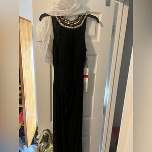 Xscape Black Maxi Dress with Gold Accents
